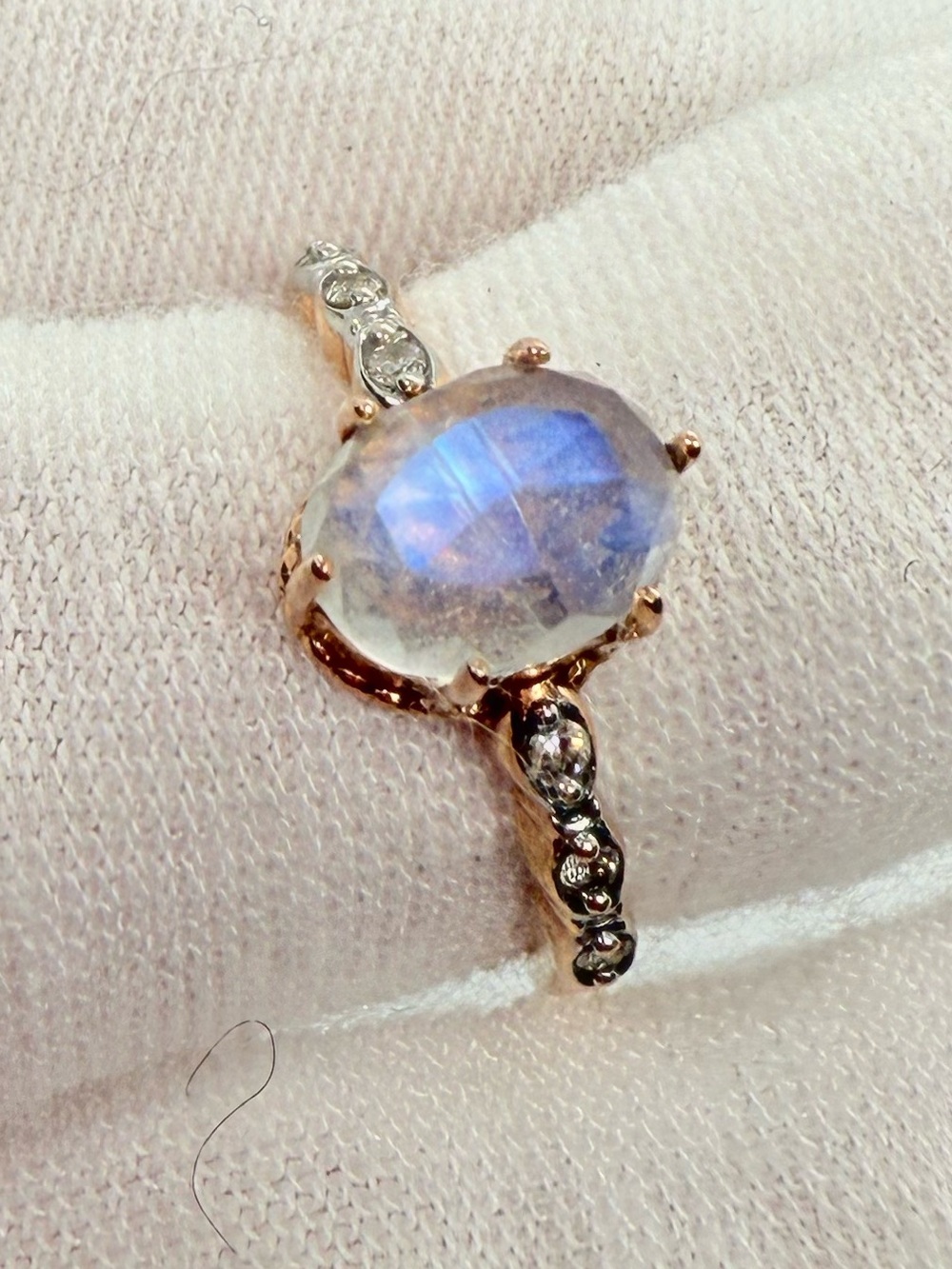 Solid 14k Rose Gold, Rainbow Moonstone Ring!